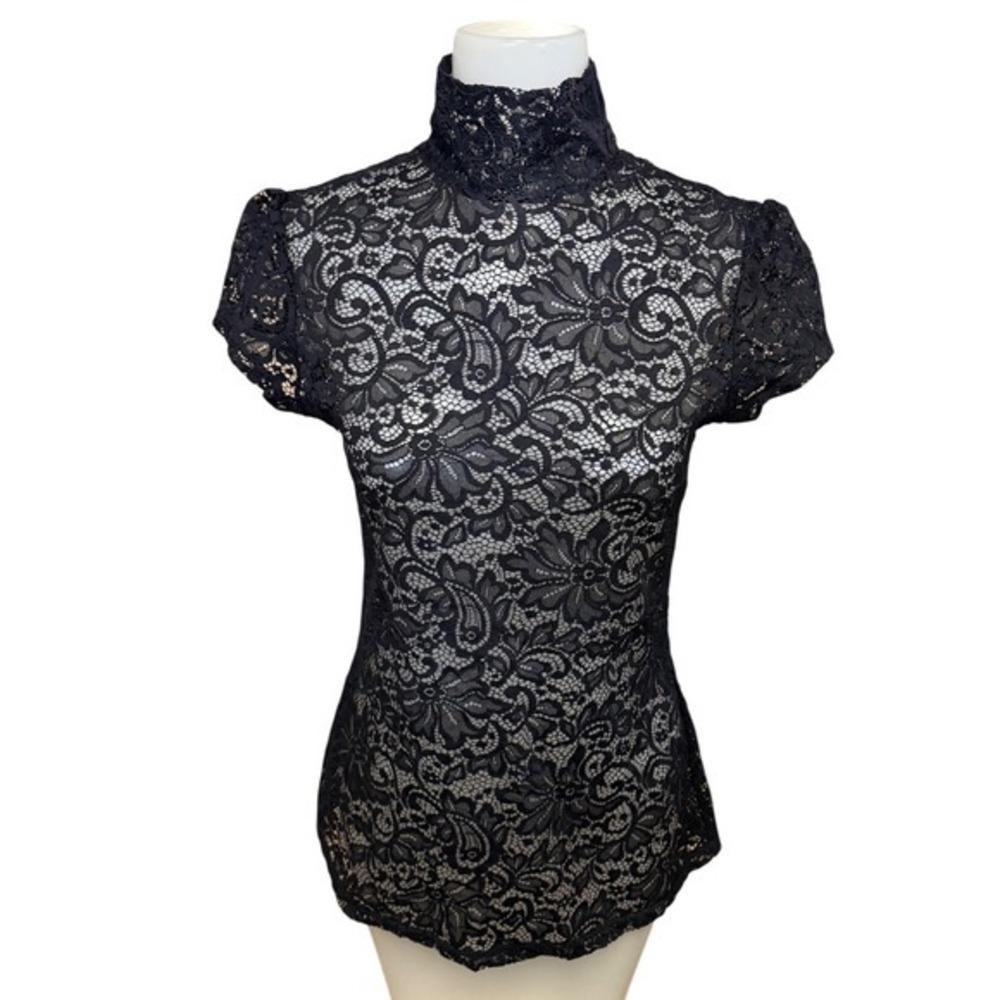 Express Womens Small Fairy Lace Black Goth Dark Acadamia Romantic Sheer Floral